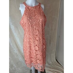 Lace Crochet Halter Neck Sheath Dress Coral Peach Size M NWT